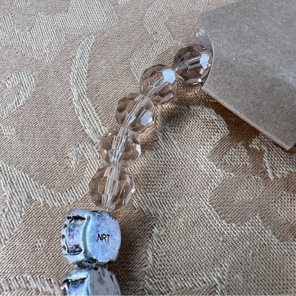 BEADED BRACELET SILVER BROWN BEIGE STRETCH GEM BOHO - Picture 3 of 6